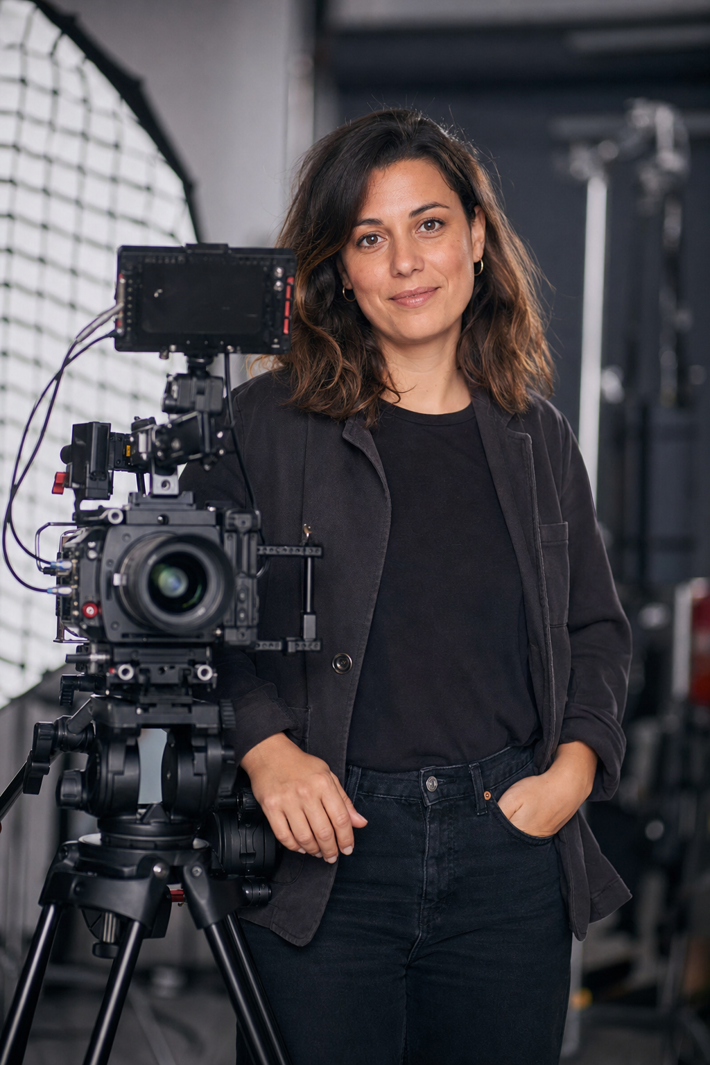 Martina Serra, fondatrice di Zoomata, dietro una camera cinematografica in studio
